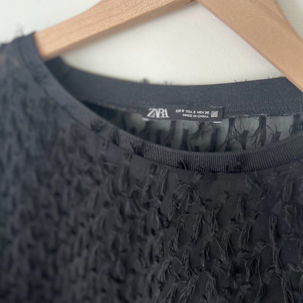ZARA black sheer blouse big arms fluffy